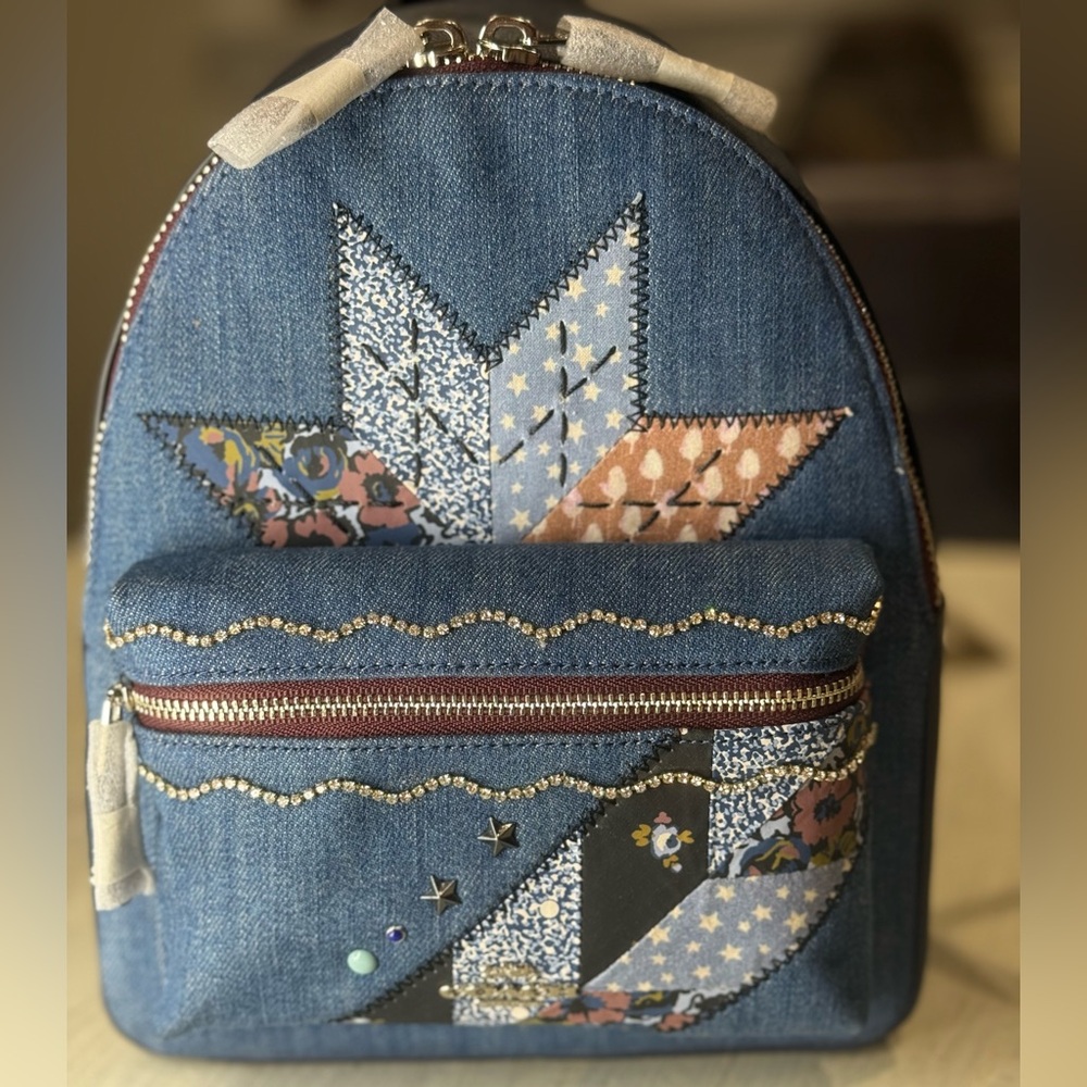 Coach Mini Charlie Denim Star Patchwork Backpack